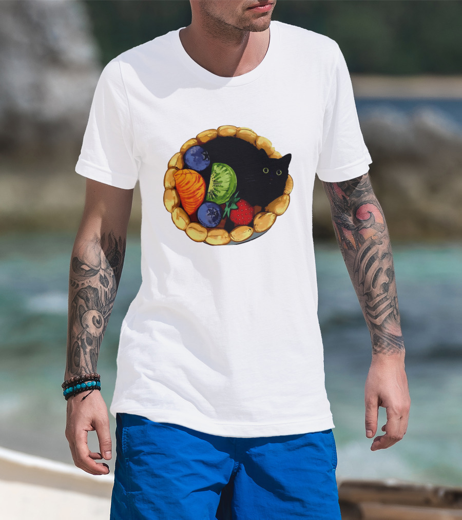 Black Cat Surrounded By Mixed Fruit Tart T-Shirt
