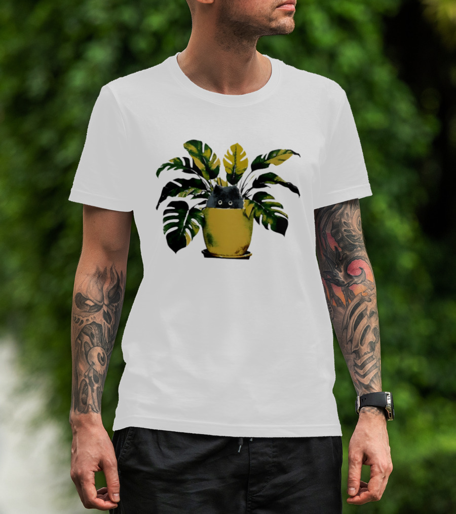 Cat In Monstera Potted Plant T-Shirt