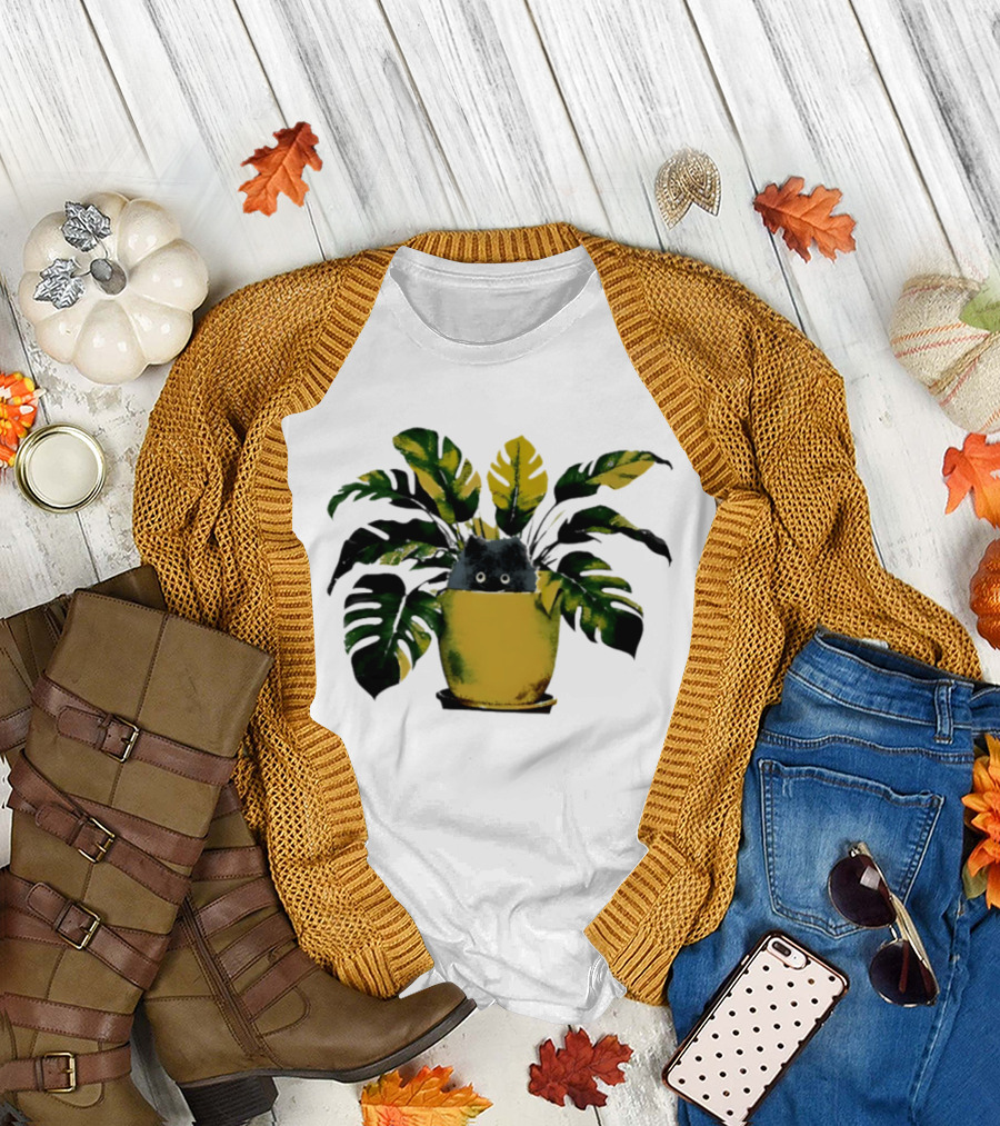 Cat in Monstera Potted Plant T-Shirt