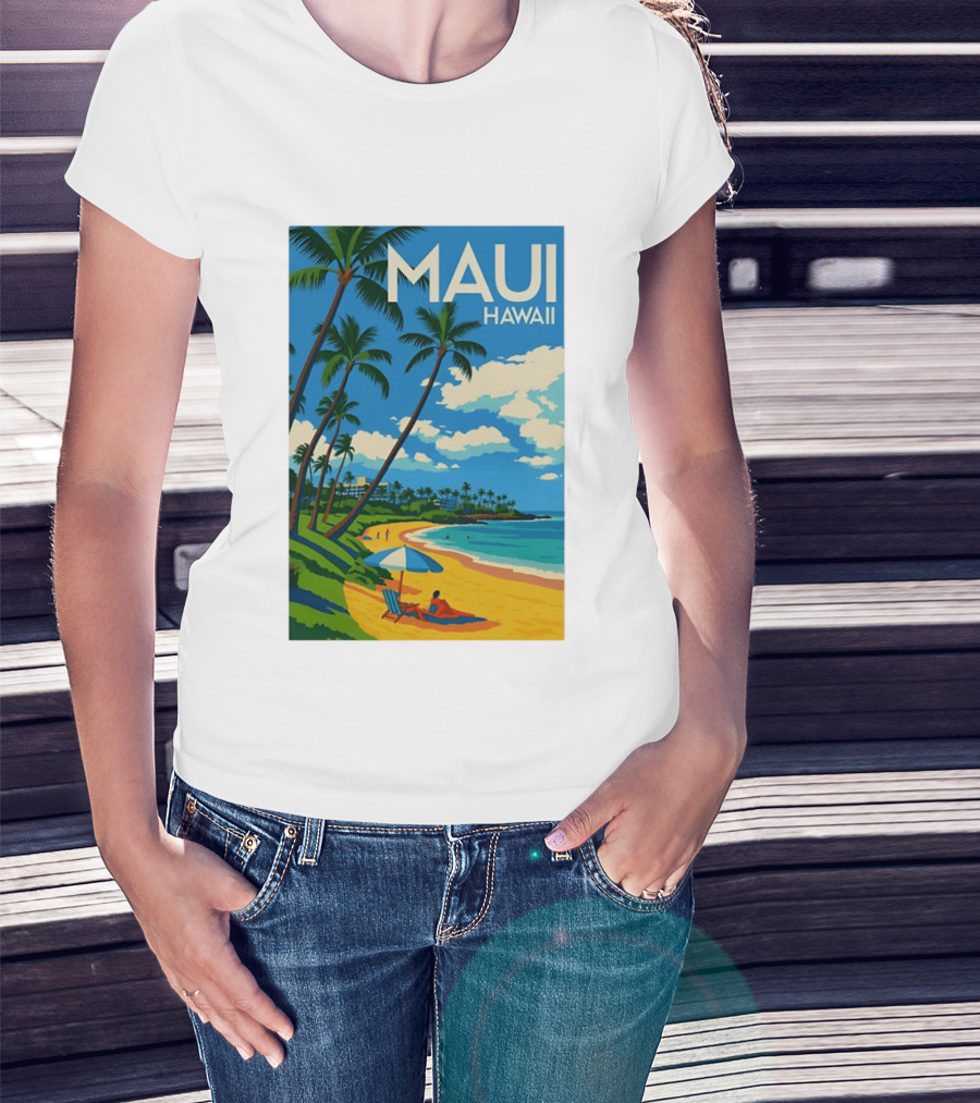 Maui Hawaii Palm Trees Beach Scene T-Shirt