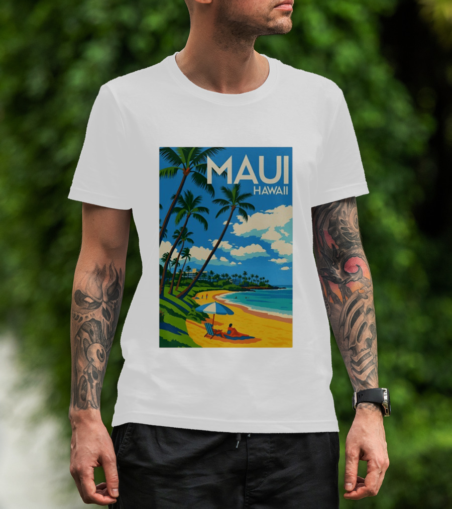 Maui Hawaii Palm Trees Beach Scene T-Shirt