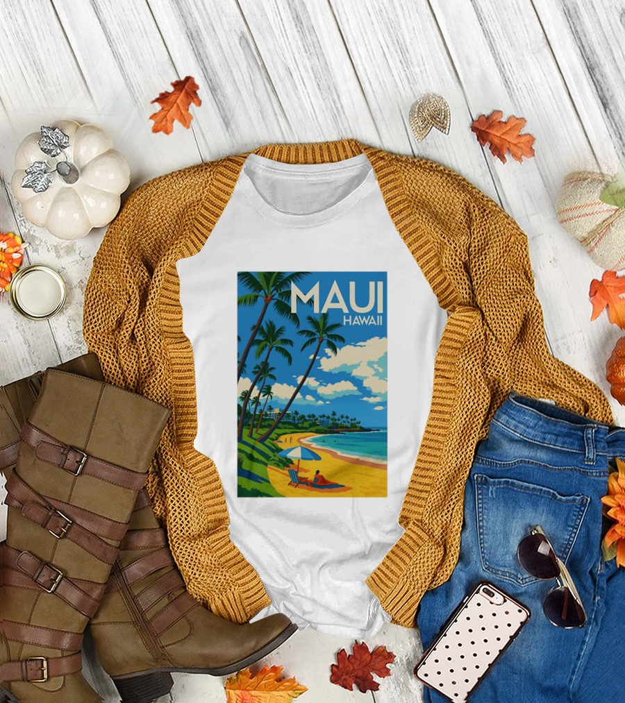 Maui Hawaii Palm Trees Beach Scene T-Shirt