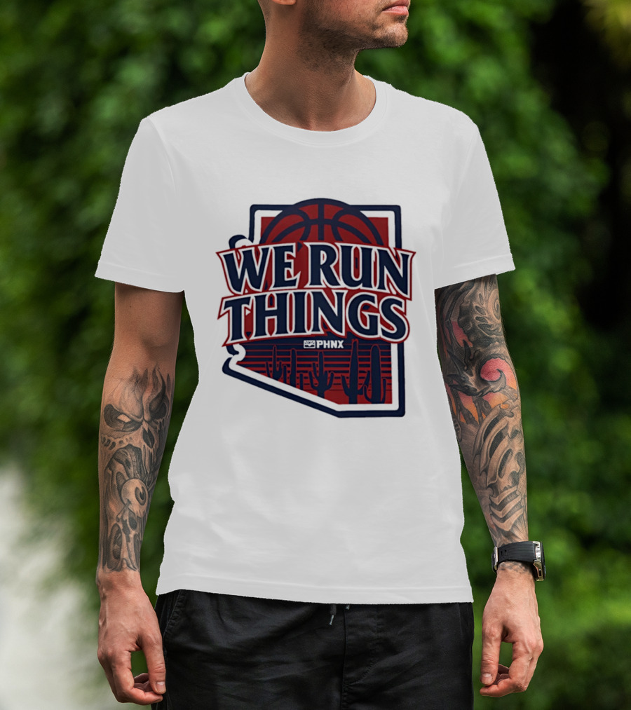 PHNX We Run Things Cactus Basketball Desert Scene T-Shirt