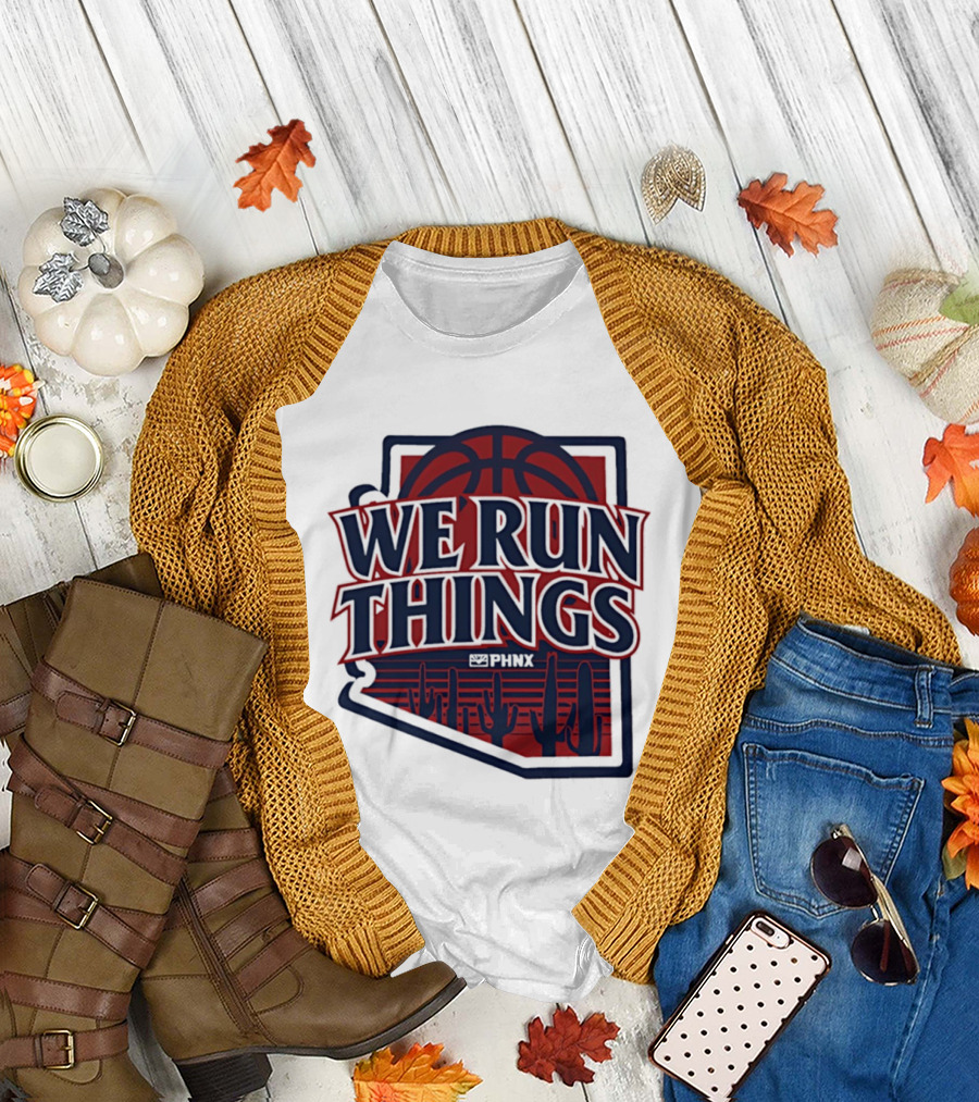 PHNX We Run Things Cactus Basketball Desert Scene T-Shirt