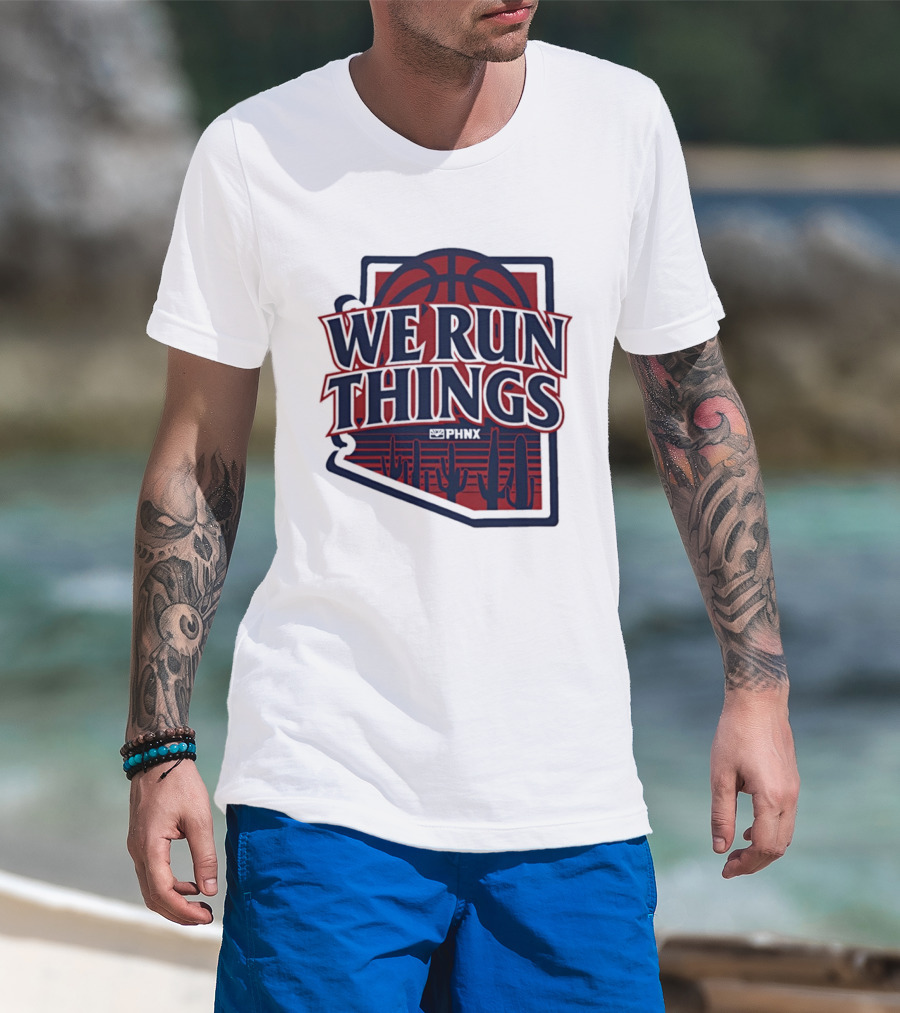 PHNX We Run Things Cactus Basketball Desert Scene T-Shirt