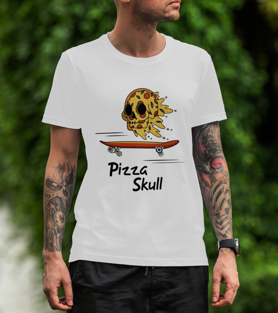 Pizza Skull Melting Slice Skateboard T-Shirt