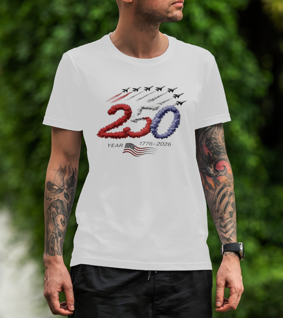 250 Year Anniversary USA Plane Smoke With American Flag T-Shirt