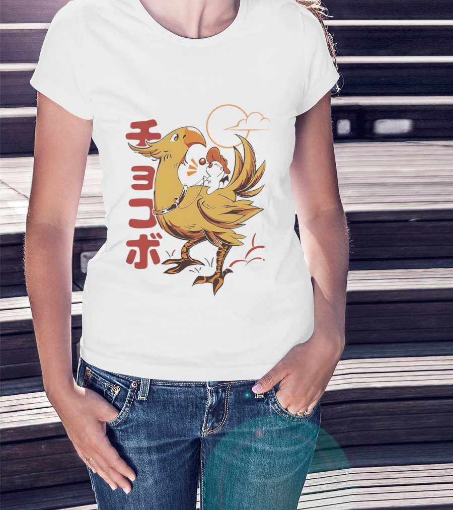 Kaweehaw Cowboy Moogle Riding Chocobo Retro Style Japanese T-Shirt