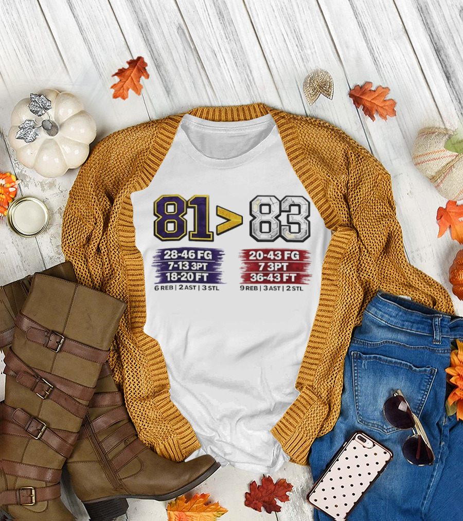 81 Greater Than 83 Kobe Bryant Legendary Performance Stats T-Shirt