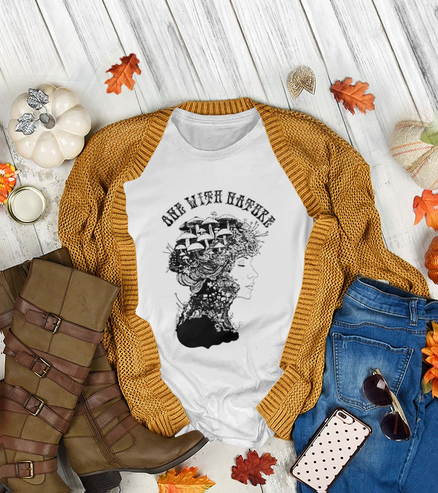 One With Nature Women Mushroom Psychedelic Fungi T-Shirt