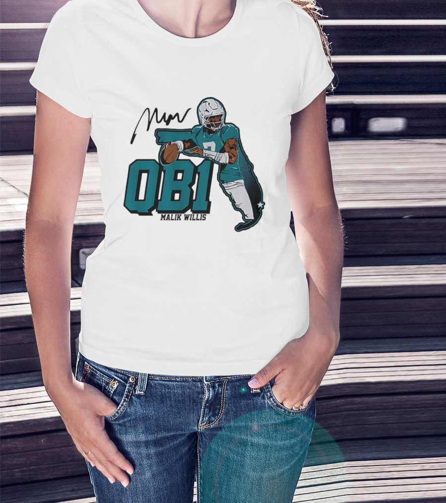 Malik Willis QB1 Miami Dolphins Quarterback 7 Football T-Shirt