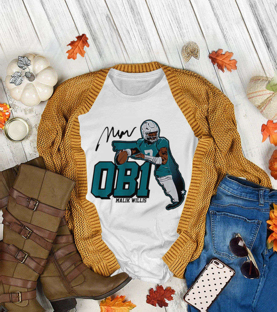 Malik Willis QB1 Miami Dolphins Quarterback 7 Football T-Shirt