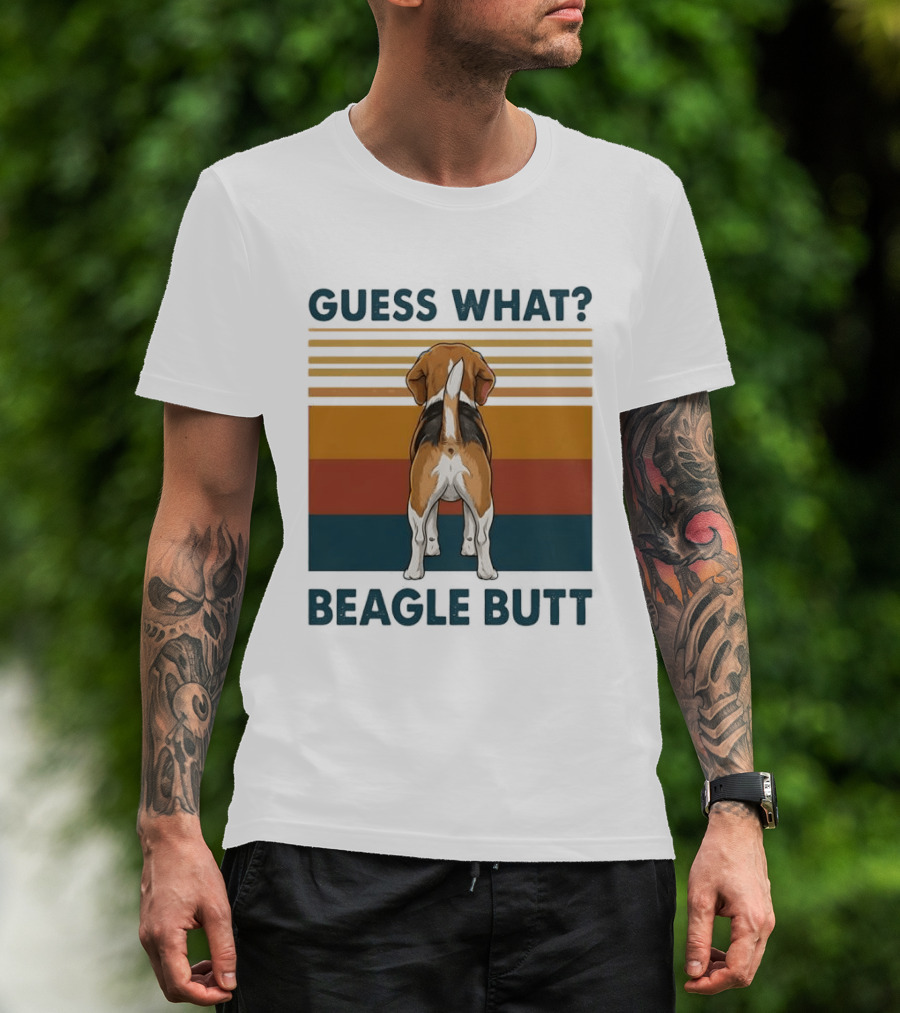 Guess What Beagle Butt Retro Stripes T-Shirt