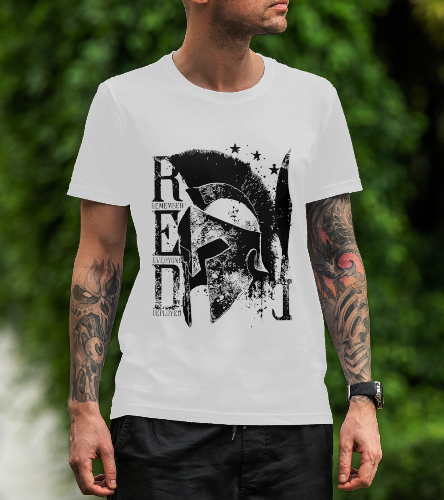 R.E.D. Remember Everyone Deployed Spartan Helmet Stars T-Shirt