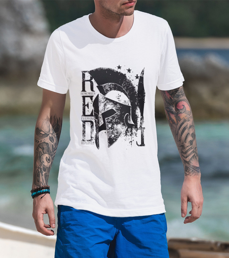 R.E.D. Remember Everyone Deployed Spartan Helmet Stars T-Shirt