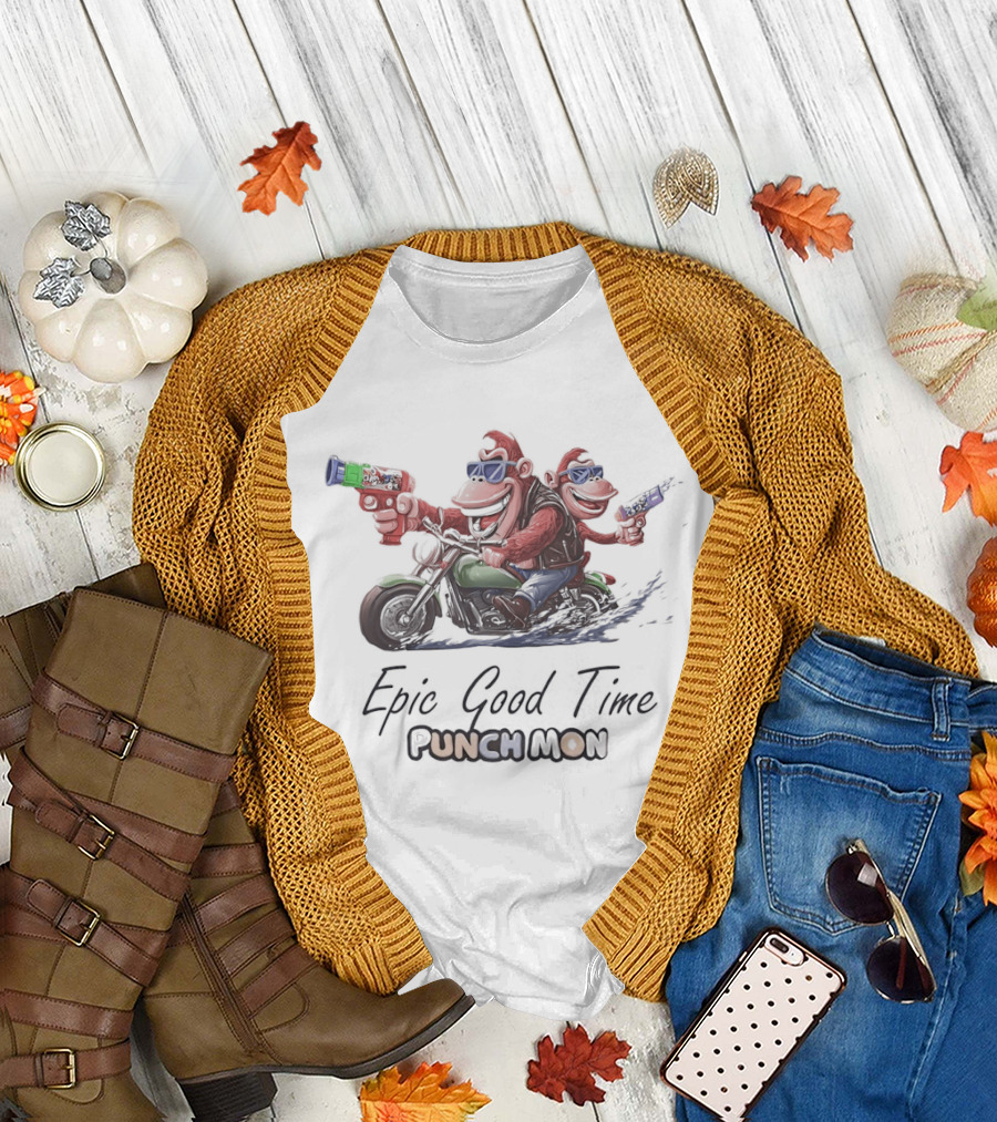 Epic Good Time Punch Mon Motorcycle Monkeys Fun Adventure T-Shirt