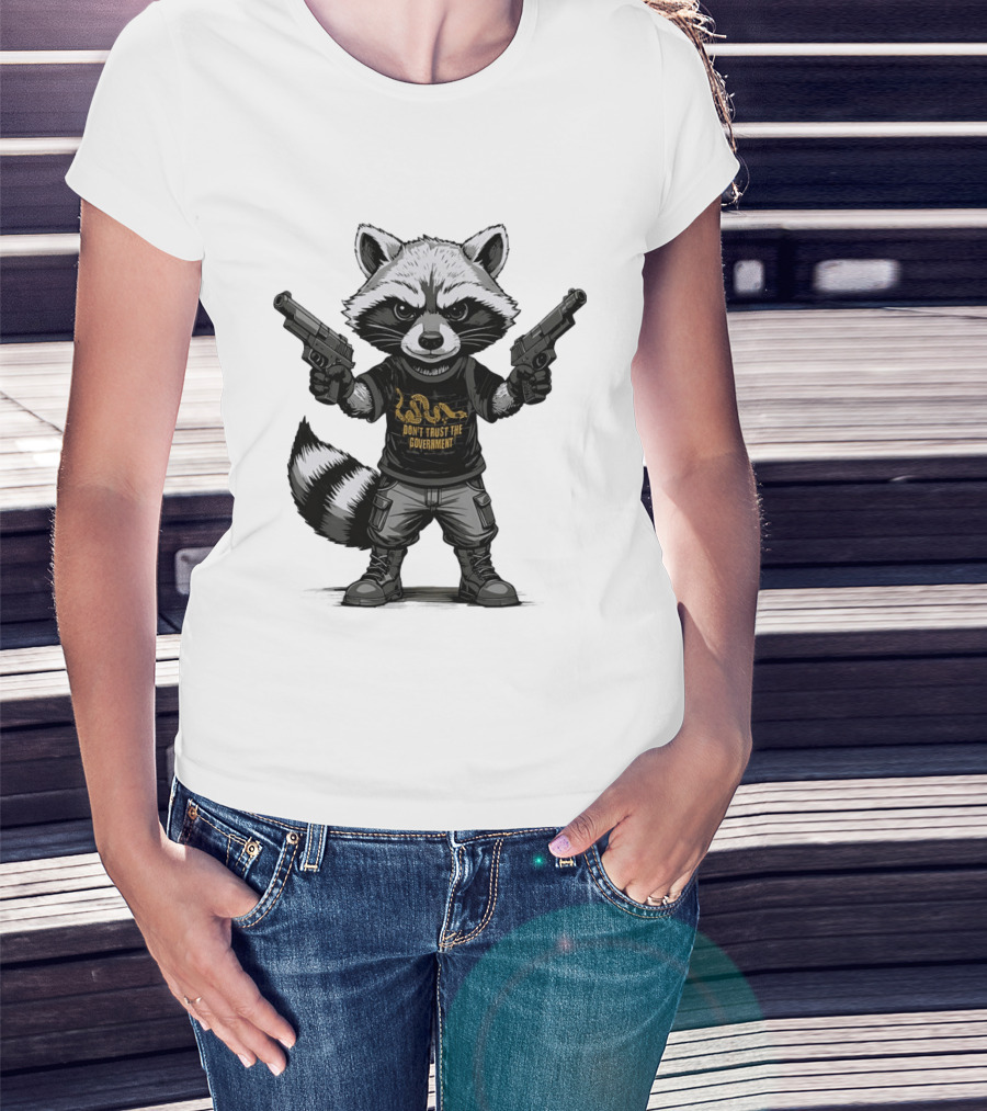Raccoon With Dual Guns Don't Trust The Government Snake T-Shirt