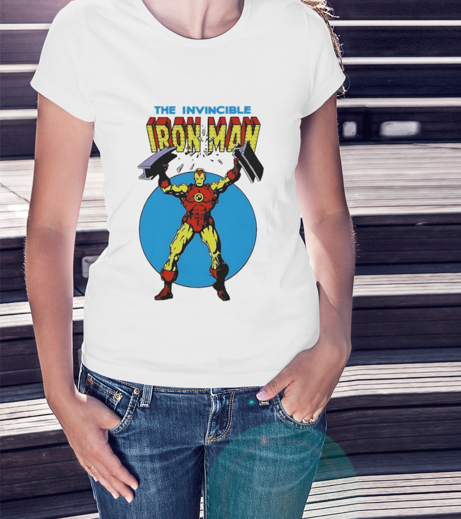 The Invincible Iron Man Bending Iron Bar Marvel Comic T-Shirt