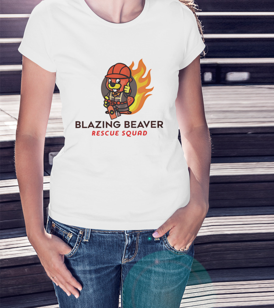 Blazing Beaver Firefighter Mascot Rescue Squad Flame T-Shirt