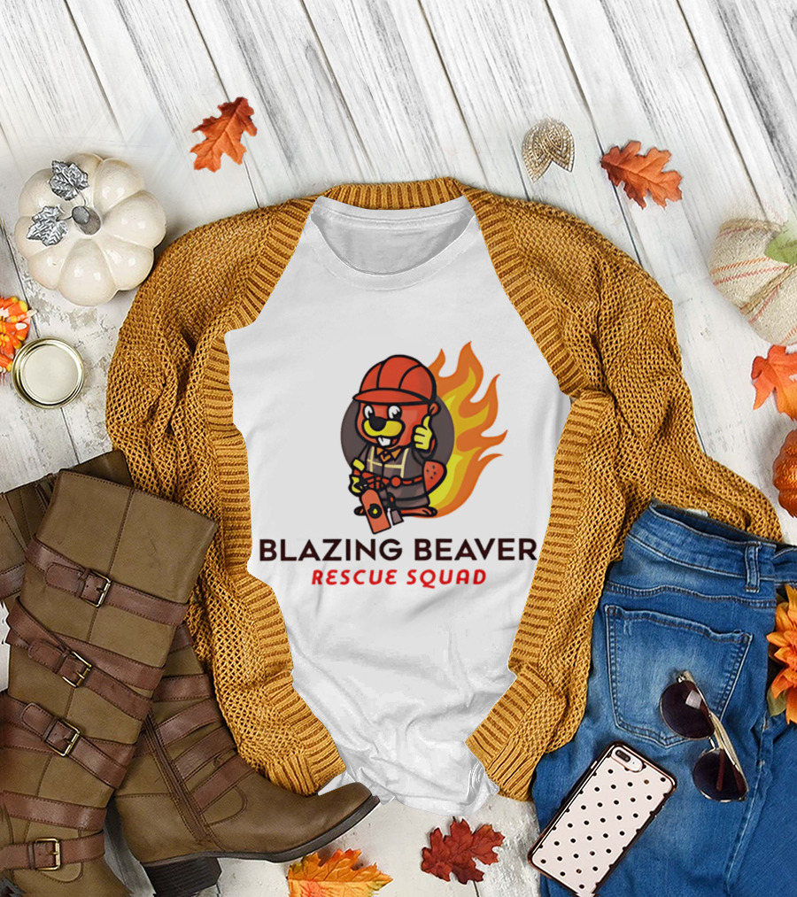 Blazing Beaver Firefighter Mascot Rescue Squad Flame T-Shirt