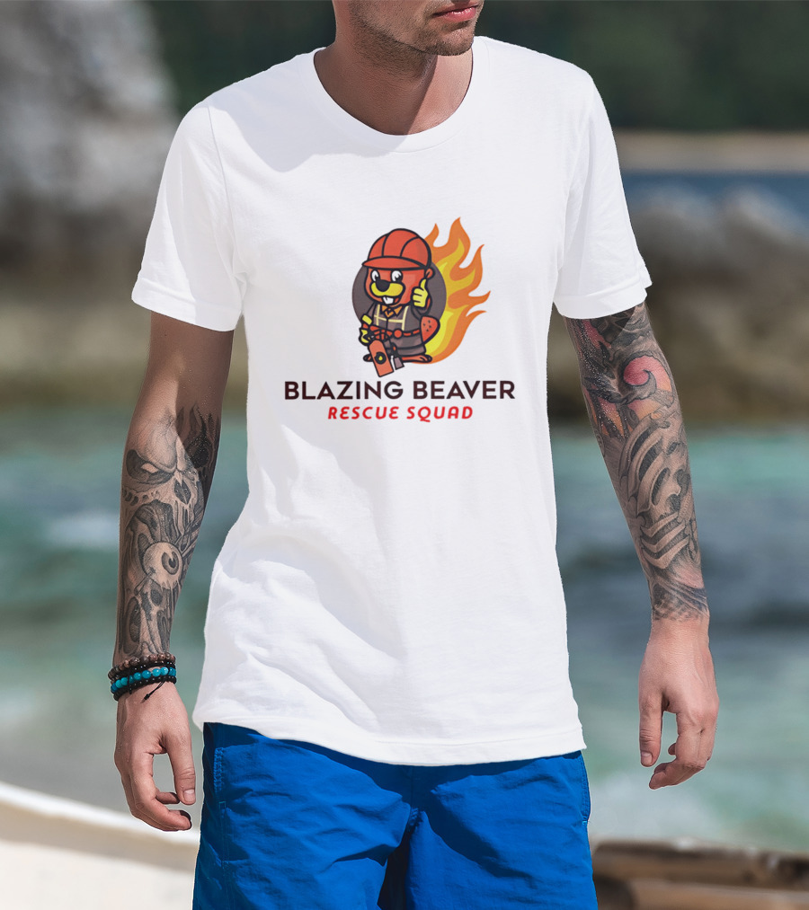 Blazing Beaver Firefighter Mascot Rescue Squad Flame T-Shirt