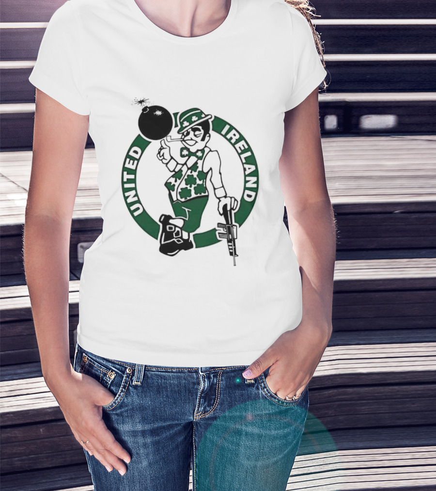 Boston Celtics United Ireland Mascot Holding Traditional T-Shirt