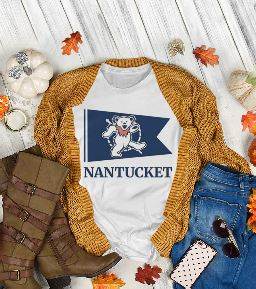 Nantucket Bear with Flag and Pink Scarf T-Shirt