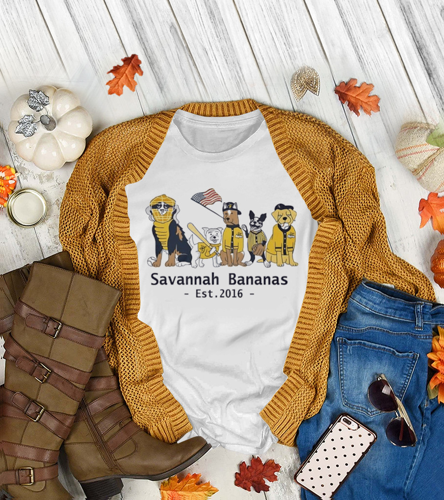Savannah Bananas Est 2016 Dogs with Baseball and American Flag T-Shirt