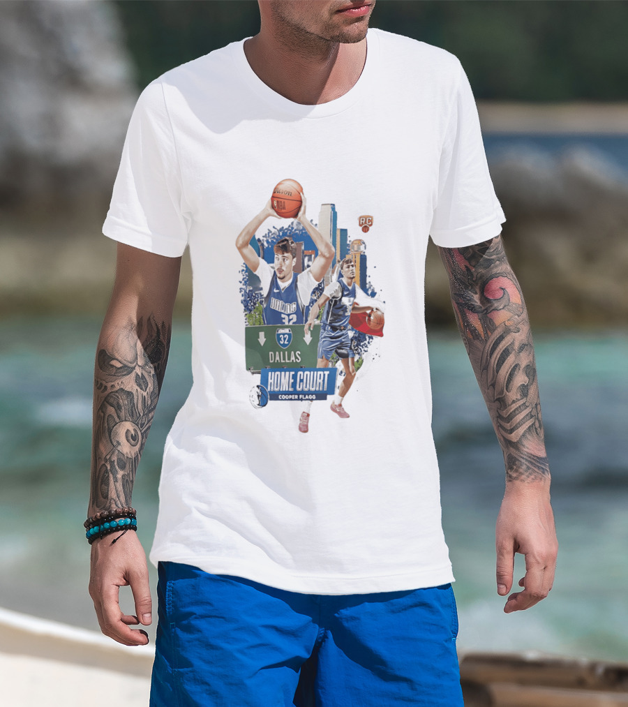 Cooper Flagg Dallas Mavericks Home Court RC 32 Basketball Player T-Shirt