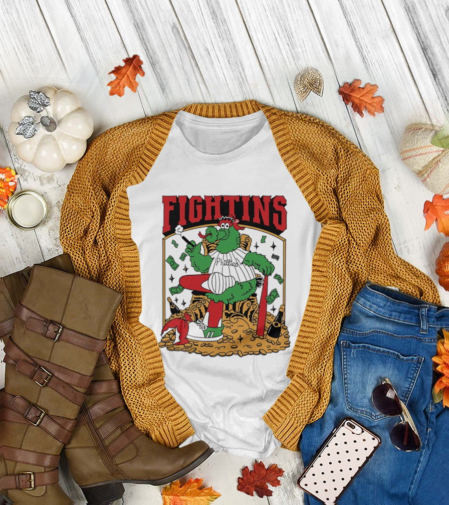 Fightins Philadelphia Phillies Phanatic Mascot Baseball Money and Champagne T-Shirt