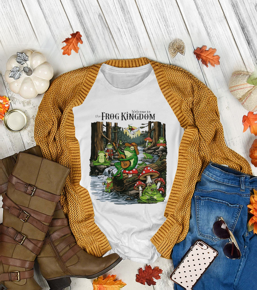 Frog Playing Guitar Forest Gathering Welcome to the Frog Kingdom T-Shirt