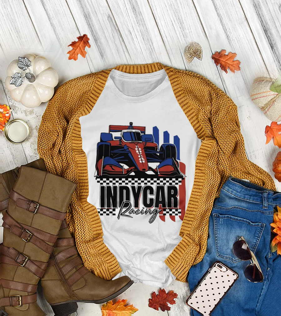 Indycar Racing Racecar Checkered Flags T-Shirt