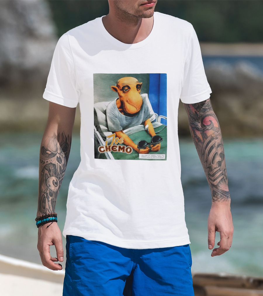 Joe Chemo Hospital Gown Character In Bed Holding Sunglasses T-Shirt