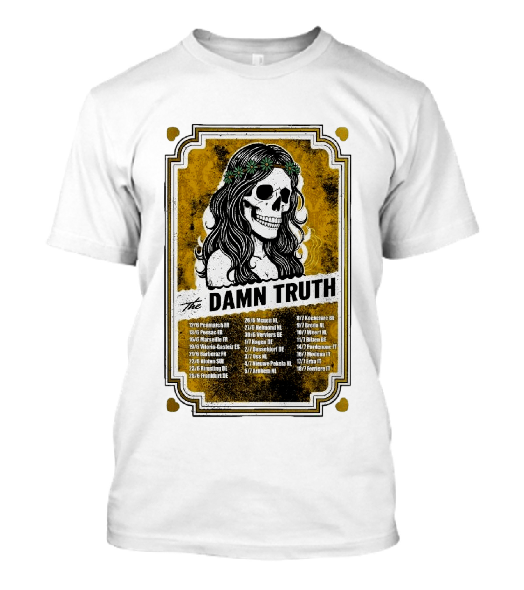 The Damn Truth 2026 European Tour Skull Art Dates France Germany Italy Belgium Netherlands T-Shirt