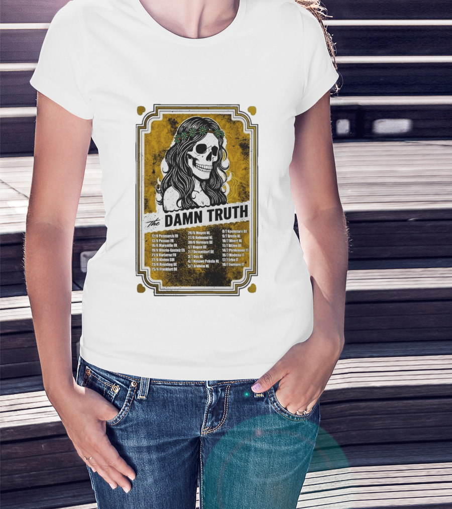 The Damn Truth 2026 European Tour Skull Art Dates France Germany Italy Belgium Netherlands T-Shirt