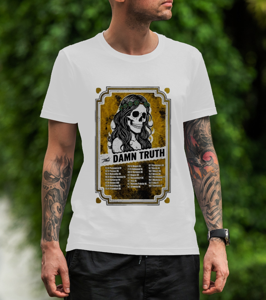 The Damn Truth 2026 European Tour Skull Art Dates France Germany Italy Belgium Netherlands T-Shirt
