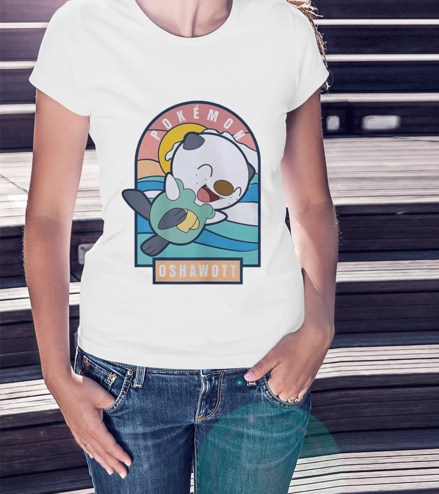 Pokémon Oshawott Playful Cartoon Wave Scene T-Shirt