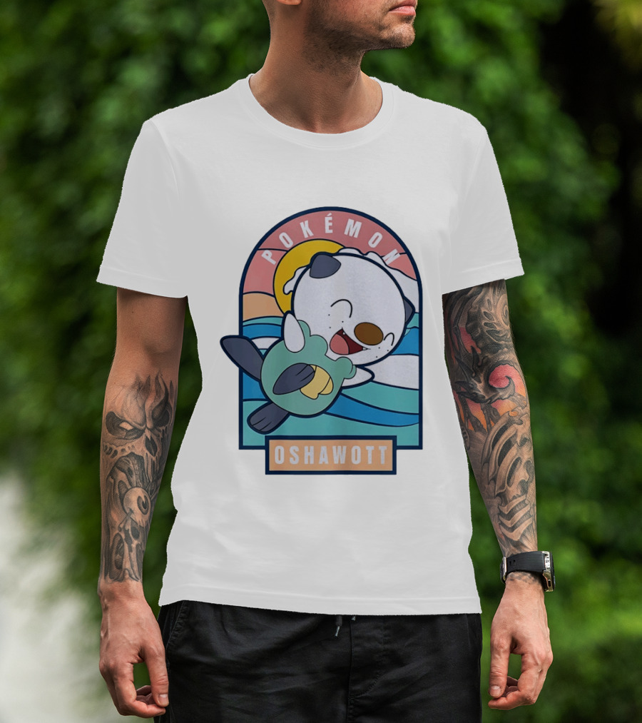 Pokémon Oshawott Playful Cartoon Wave Scene T-Shirt