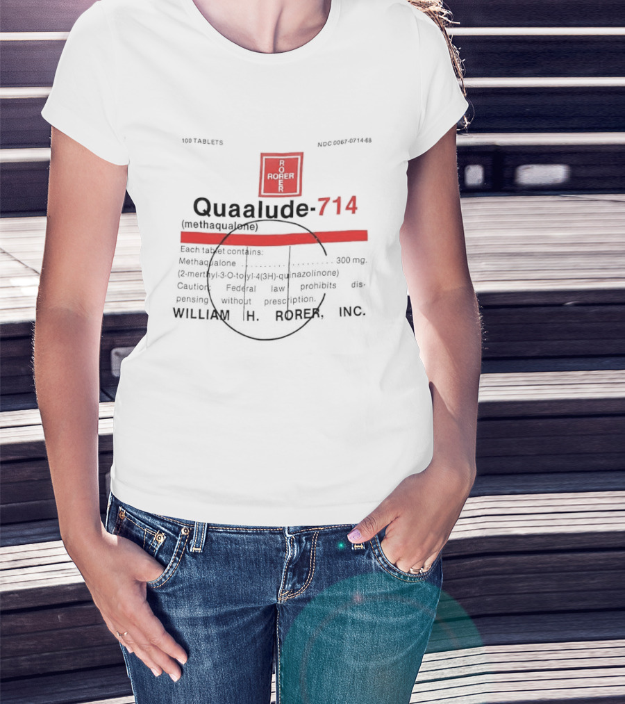 Quaalude 714 Methaqualone Medicine Warning Label Text With Rorer T-Shirt