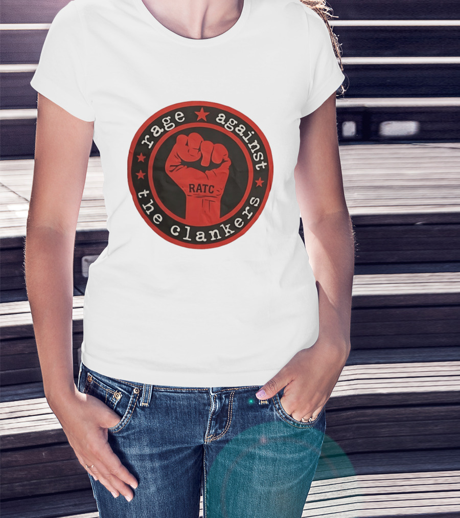 Rage Against The Clankers RATC Fist Emblem With Stars T-Shirt