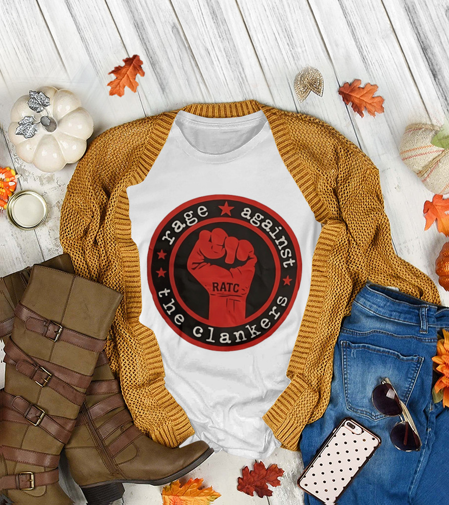 Rage Against the Clankers RATC Fist Emblem with Stars T-Shirt