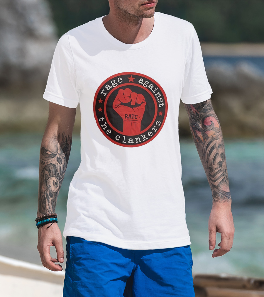 Rage Against The Clankers RATC Fist Emblem With Stars T-Shirt