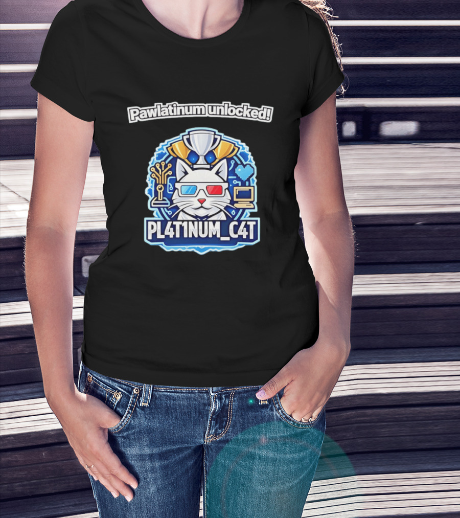 Pawlatinum Unlocked PL4T1NUM C4T Trophy Gamer Aesthetic T-Shirt