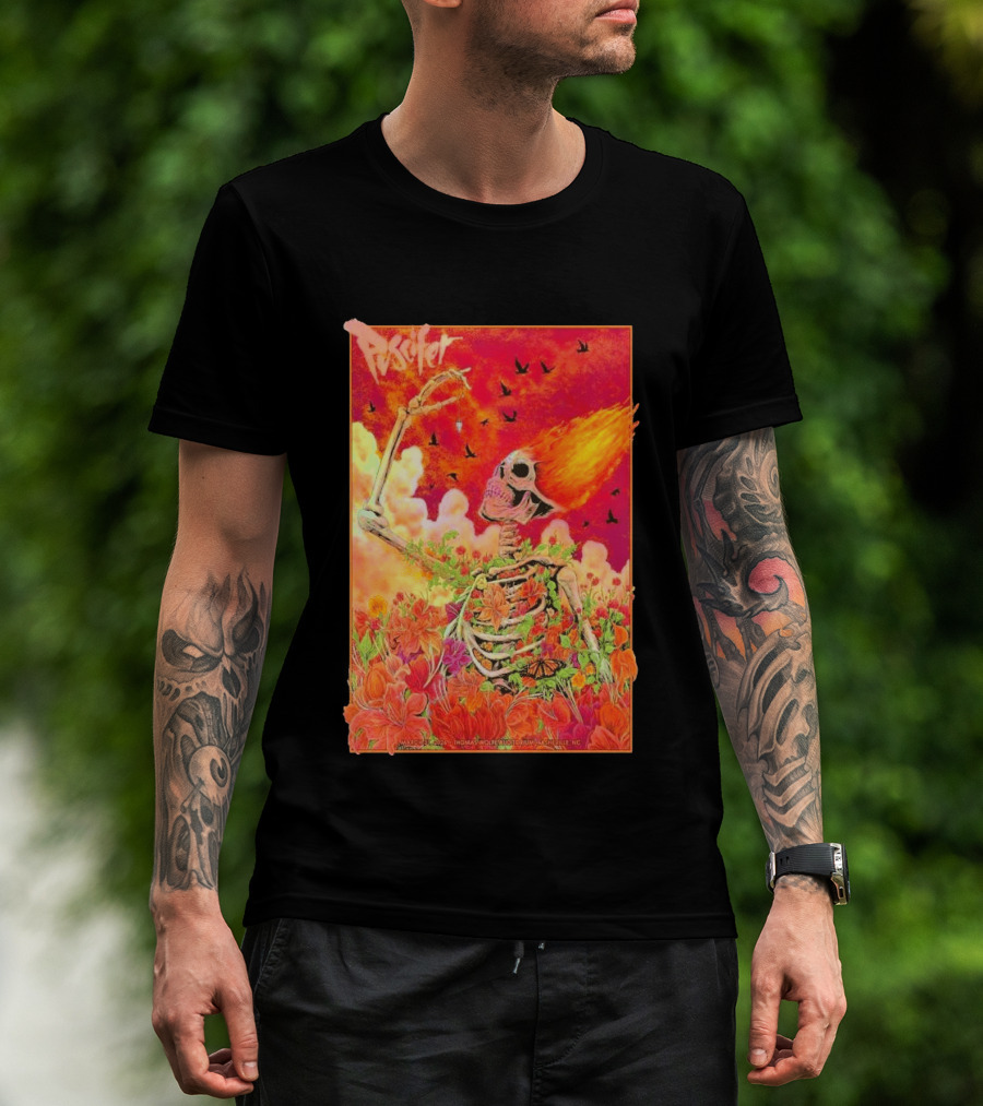 Puscifer March 31 2026 Thomas Wolfe Auditorium Asheville NC Skeleton Flames Flowers T-Shirt