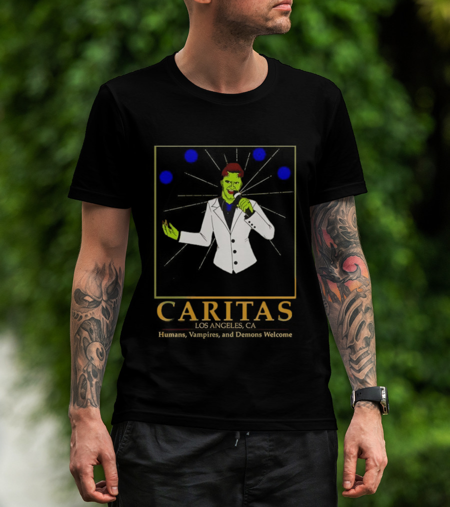 Caritas Los Angeles CA Humans Vampires Demons Welcome Singer In White Suit T-Shirt