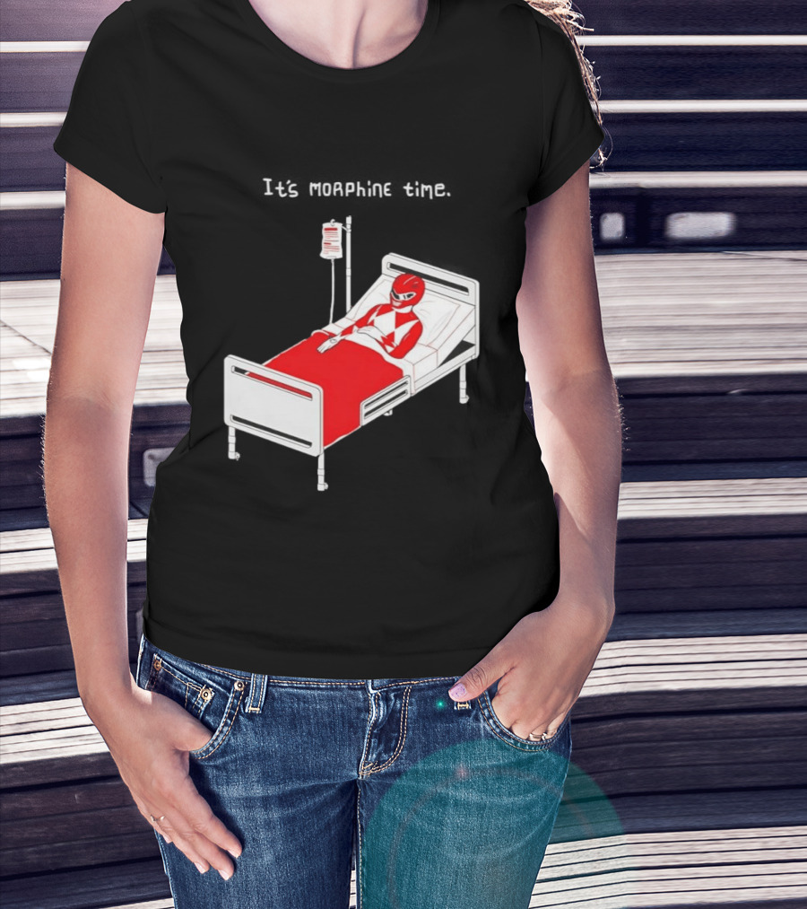 Red Ranger It's Morphin Time Power Rangers On Hospital Bed Scene T-Shirt