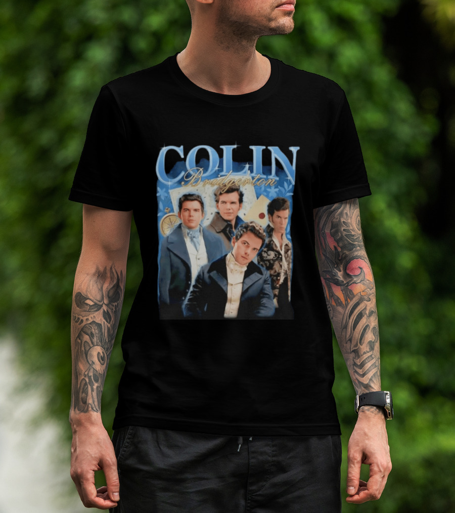 Colin Bridgerton Regency Style Fashion Characters On Blue T-Shirt