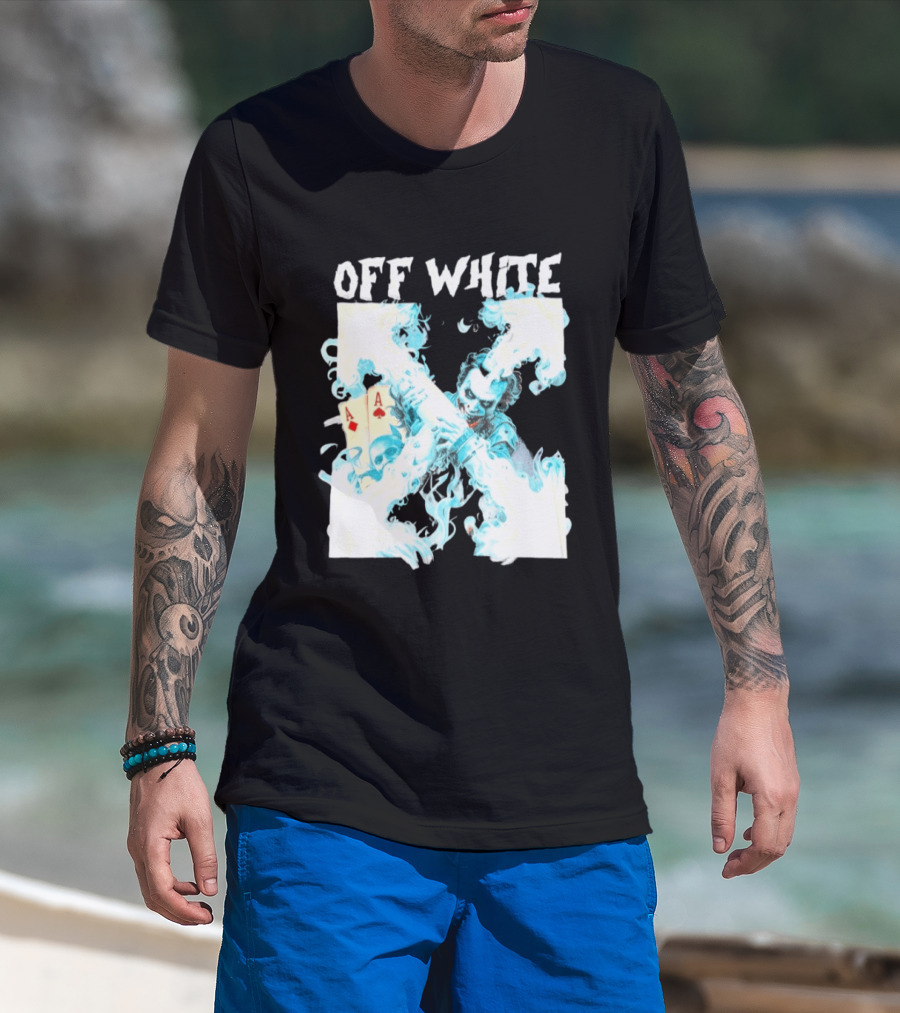 OFF WHITE Joker Blue Flame Ace Cards T-Shirt