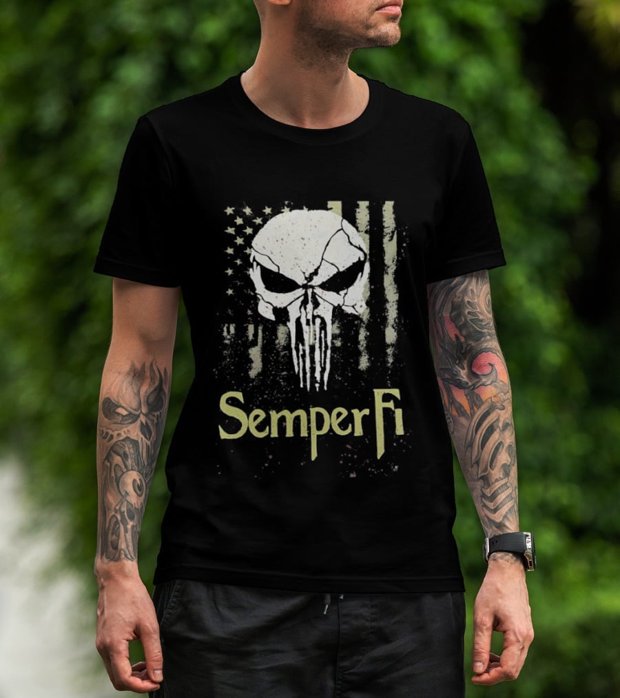 USA Flag Skull Semper Fi T-Shirt