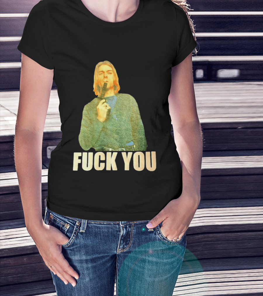 Kurt Cobain Fuck You Gun Image T-Shirt